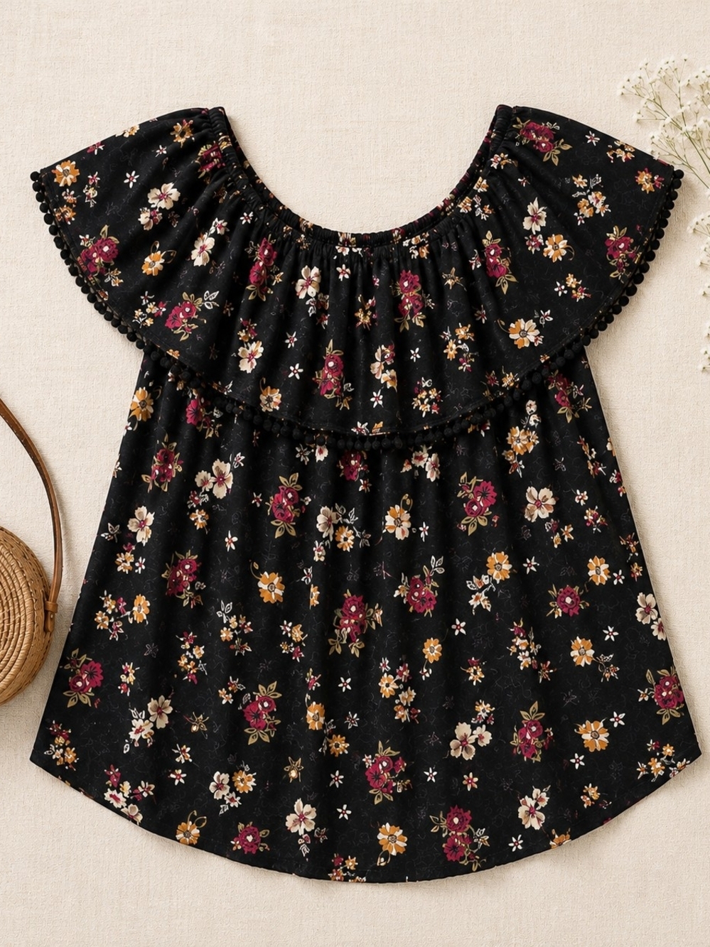 Faded Glory 1X Floral Off Shoulder Boho Prairiecore Top